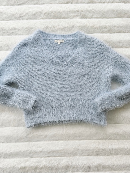 Ultra Flirt Fuzzy Knit Sweater Light Blue Size S Soft Cozy Cropped Fit - Picture 2 of 11